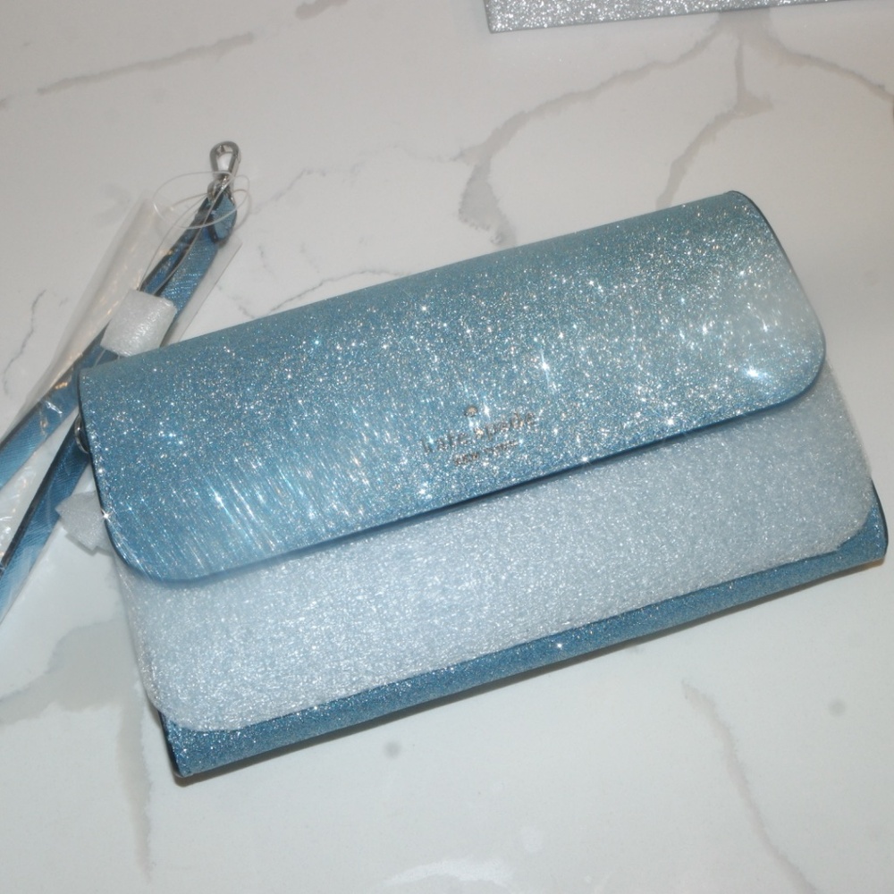 NWT Glitter Medium Flap Phone Wristlet Frost Sky | Kate Spade